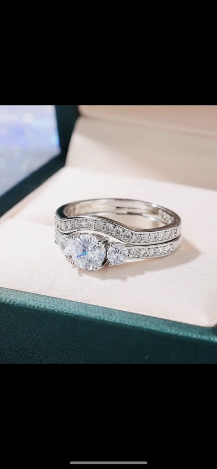 Elegant 925 Sterling Silver 2 Piece Bridal Set 💍New Past Presant Future Wedding Brand Set