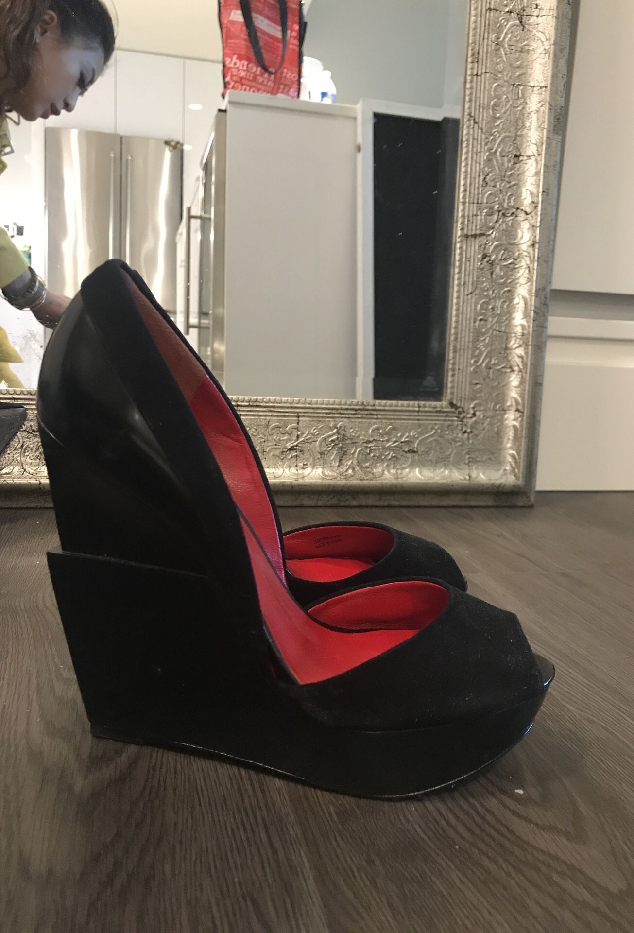 Black heels: 6 inch platform wedge