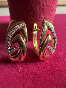 14K 585 Yellow Gold Diamond Earrings • New Fine Jewelry Gift