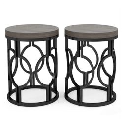 Round End Tables Set of 2 with Metal Base