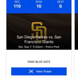 Padres Giants Tickets Saturday 9/7 