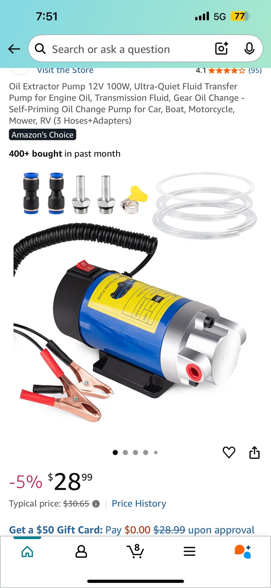 Oil Extractor Pump 12V 100W, Ultra-Quiet Fluid Transfer Pump for Engine Oil, Transmission Fluid, Gear Oil Change - Self-Priming Oil Change Pump