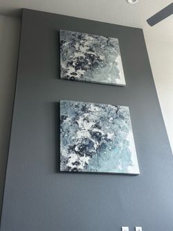Large Square Abstract Fluid Canvas Wall Art with Silver Leaf - 39" x 39" (Pair or Single)