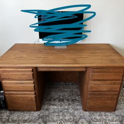 Large Oak Wood Executive Desk