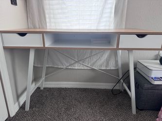 White and Wood Writing Desk with Drawers