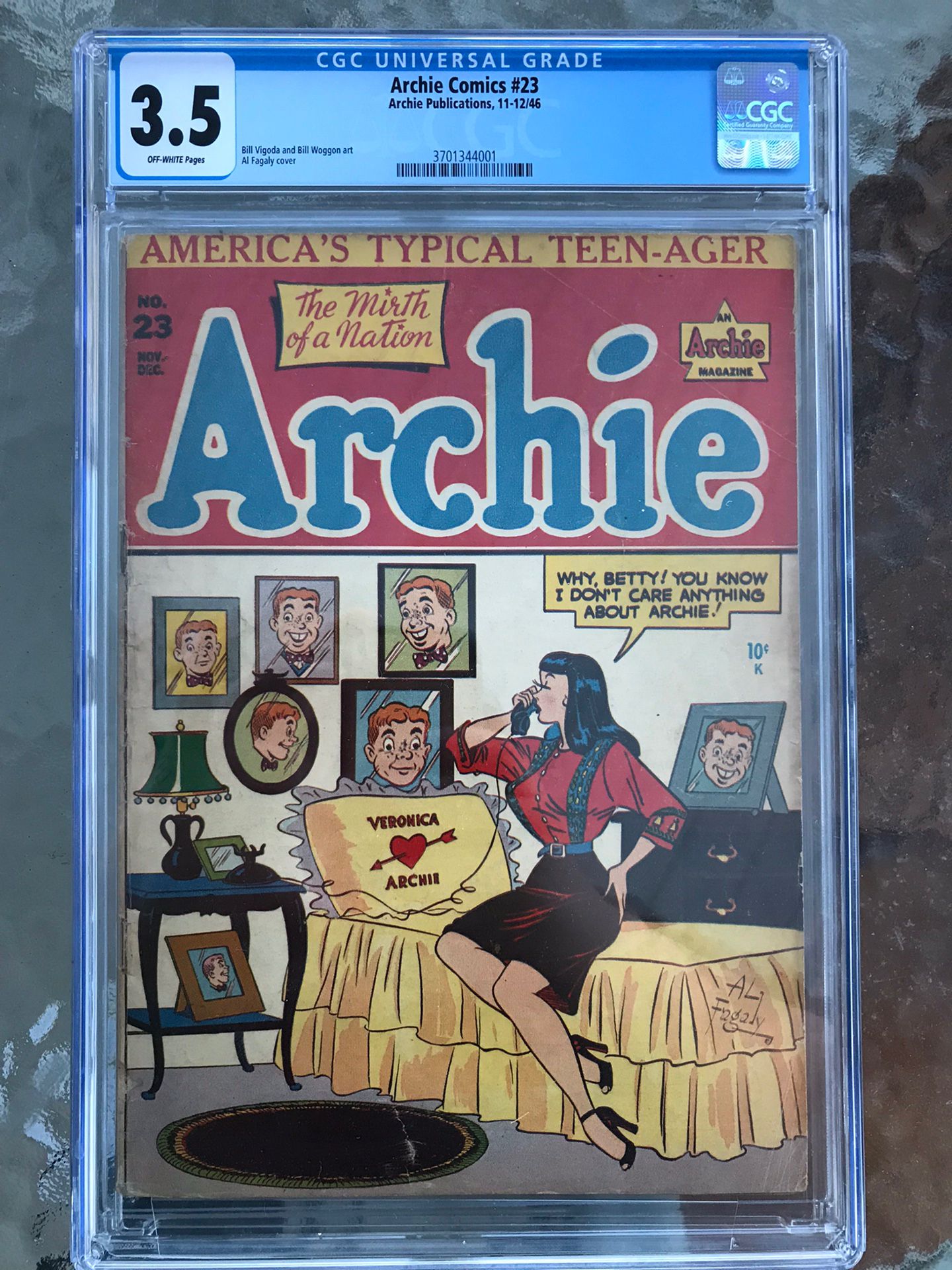 Archie Comics #23 (1946) CGC 3.5 — Al Fagaly Veronica “shrine” cover; Vigoda