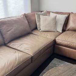 Pottery Barn Townsend Square Arm Tan Leather Couch 