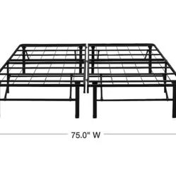 Heavy Duty Black Metal Platform Bed Base Frame 14 in. Height, King Size, with Easy Tool-Free Foldable Design, Steel Slats for Mattress Foundation by B