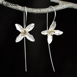 925 Sterling Silver Floral Flower Drop Dangle Earrings Gift
