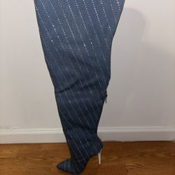 BEDAZZLE THIGH HIGH HEEL BOOTS 