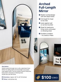 Arched Full-Length Mirror – Black Frame – Excellent Condition