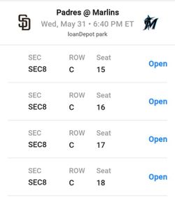 2 Lower Level Premium Seating (Along 1st Base Line) For Marlins Vs Padres Wednesday (May 31) $175 TOTAL 