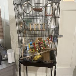 Bird cage with a new bag of food