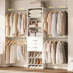 W2 Closet System with 2 Drawers 3.5FT-7.7FT Closet Organizer System