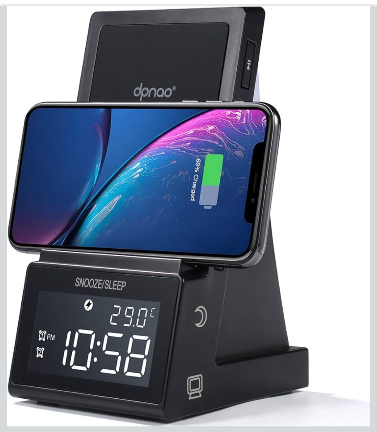 Alarm Clock with Wireless Charging, Night Light Bluetooth Speaker, USB Fast Charger Compatible,Wireless Charging Stand Compatible with iPhone 14 Pro