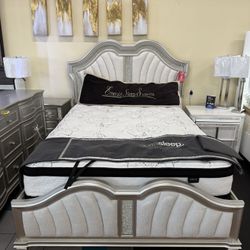 Queen Bed Room Set( Queen Bed Frame, Dresser, Mirror, 1 N/Stand ) On Sale
