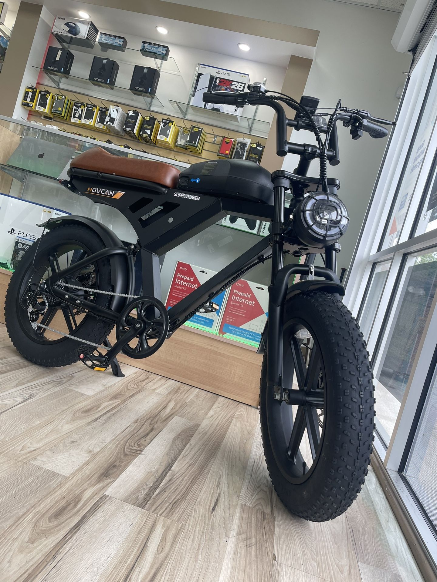 Brown Leather Seat Cruiser Electric Bike Fat Tire 32MPH Ebike Finance It Today No Credit Needed! $40 Down To Take It!