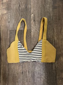 Boys and arrows mustard yellow gold bikini top. Black and cream striped. small