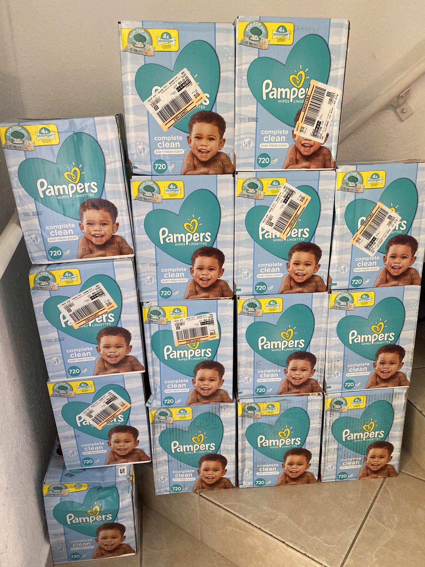 Pampers wipes box (720 total wipes, 10 packs in each box)