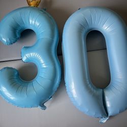 🎈 Light Blue “30” Number Balloons (with Crown)