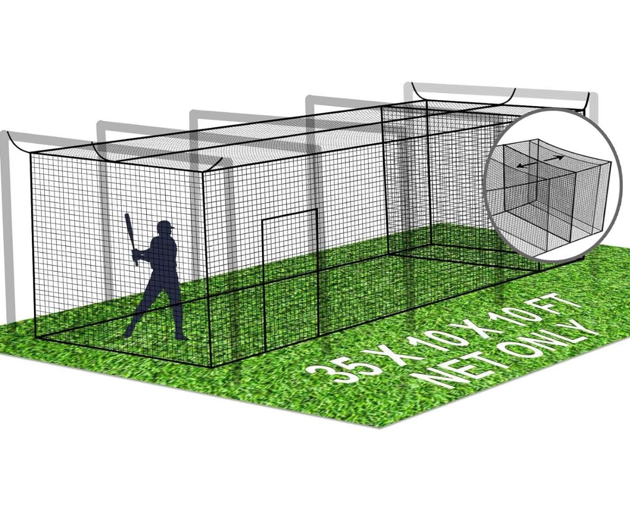 Baseball Batting Cage Nets with Extra Striking Net 35' L X 10' W X 10' H (NET ONLY) Baseball and Softball Cage Netting with Door for Backyard and Indo