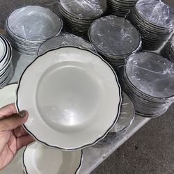 (Qty 259 pcs) Encho Designs China Plates – Anchor Hooking Lot – Restaurant Quality  Beautiful Encho Designs china plates with classic black border des