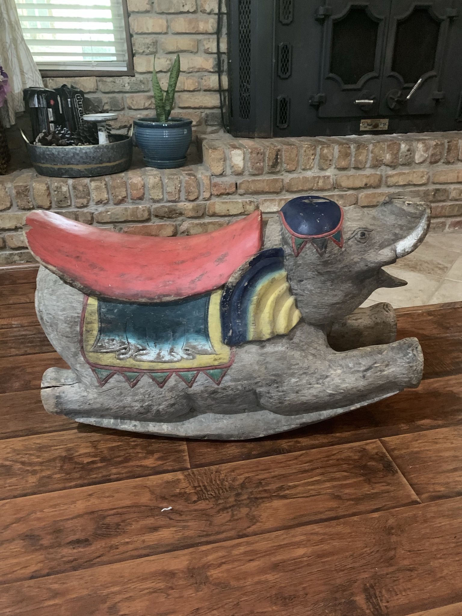 Antique solid wood elephant rocker - trunk is missing