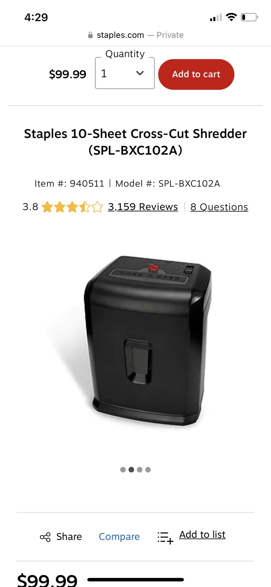 Staples Paper Shredder