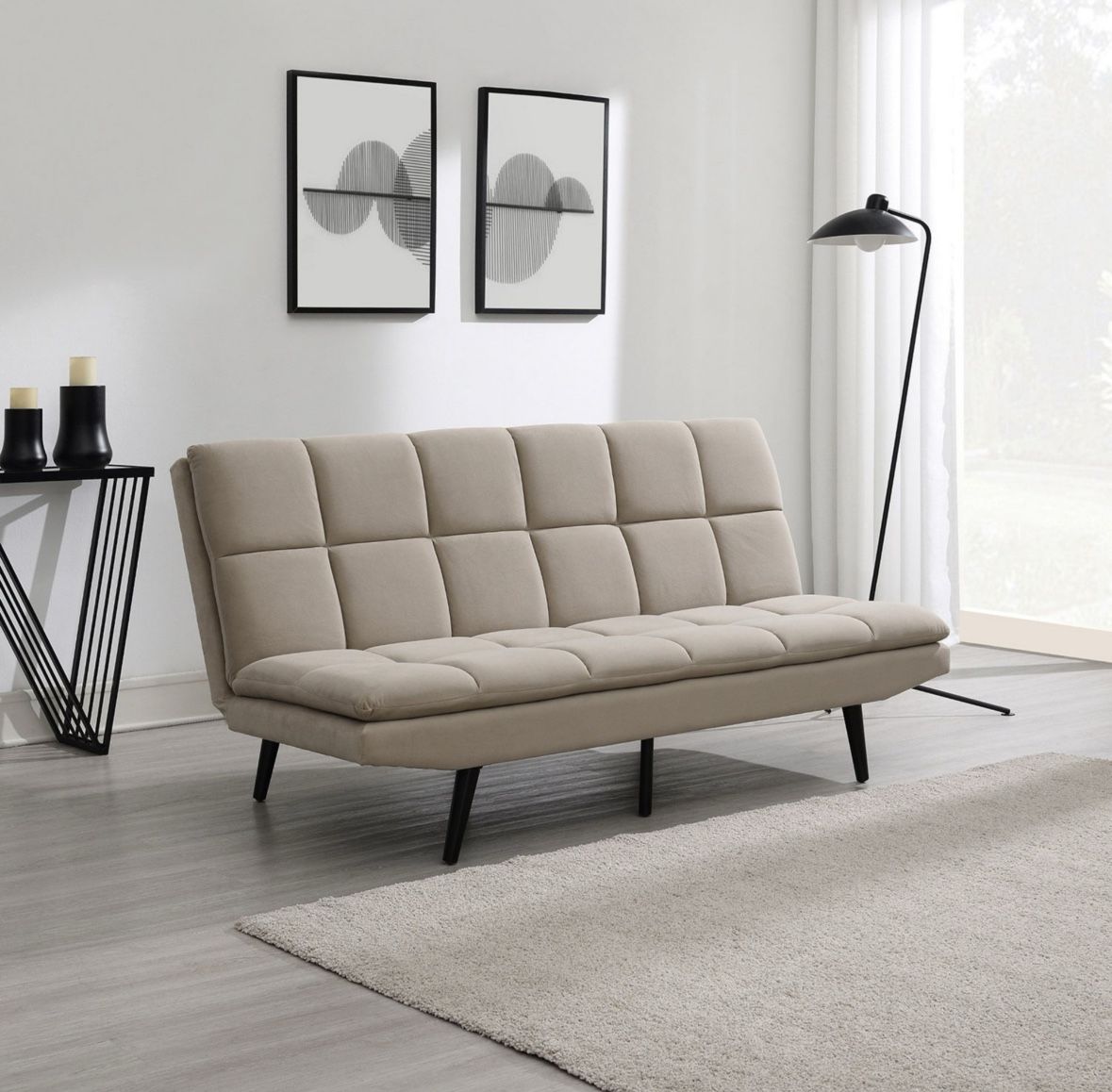 Eden Fabric Convertible Futon Sofa In Beige Brand New In Box