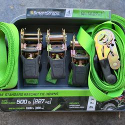 14’ Padded Ratchet Tie Down, Standard Duty Tie-Down Straps, 1,500lb Break Strength, 500lb Safe Work