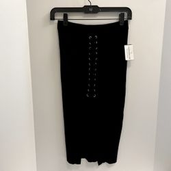 New With Tag Windsor Black Midi Lace Up Slit Pencil Skirt Size SMALL