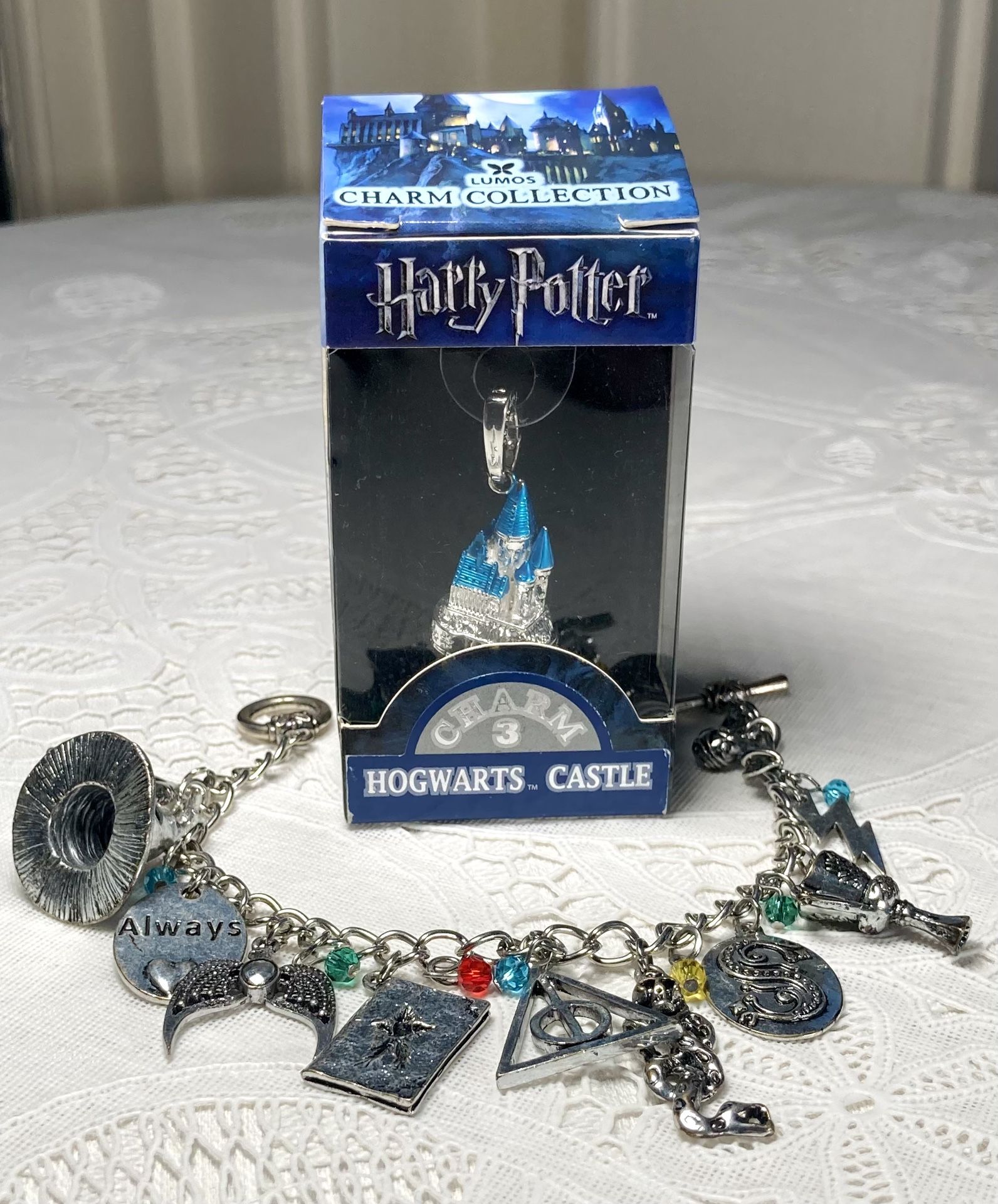 Harry Potter Charm Bracelet W/Lumos Charm Collection #3 By The Noble Collection