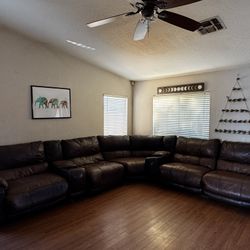 Brown Leather Reclining Sectional