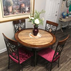 Dining Table Set With 4 Fabric Chairs 