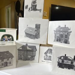 8x  Dept 56 Dickens’ Village Buildings – Porcelain Christmas Village (Lot)