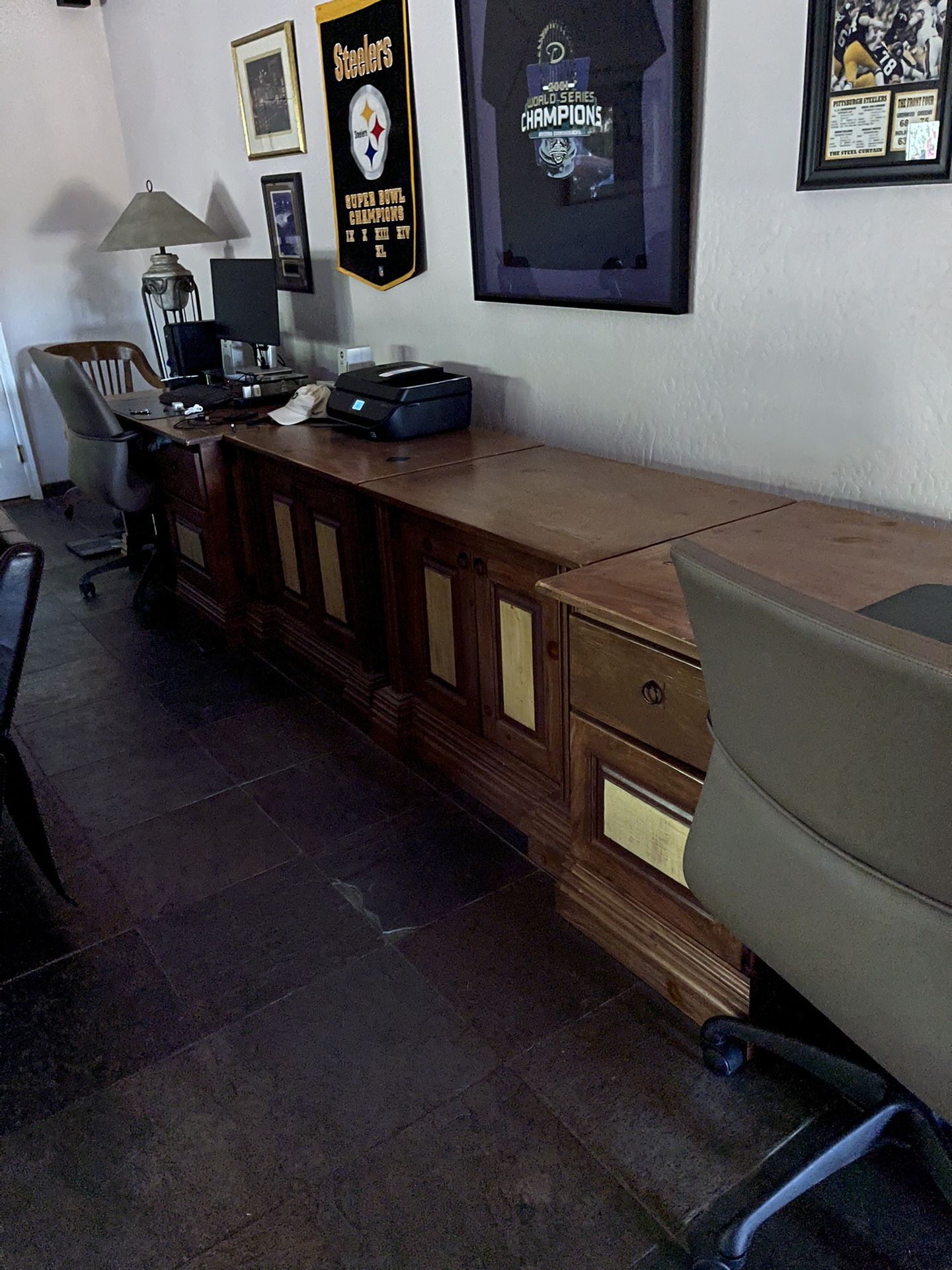 Desk and cabinets