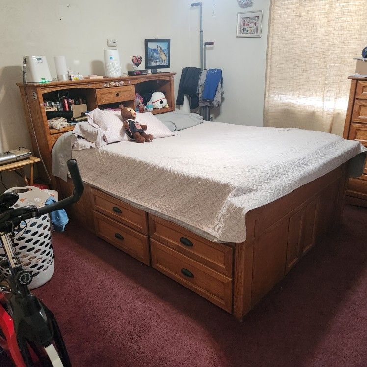 Queen size Captains bed. Matching large Dresser.