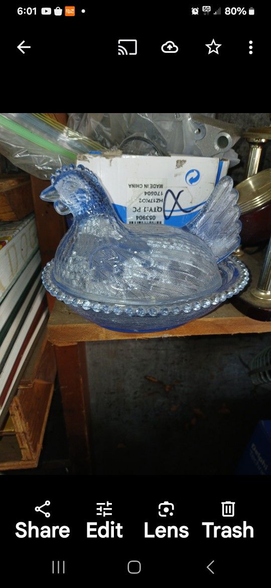 Vintage indian blue glass hen