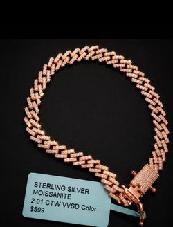 Rose Gold Moissanite Cuban Link Bracelet – .925 Sterling Silver ✨🔥