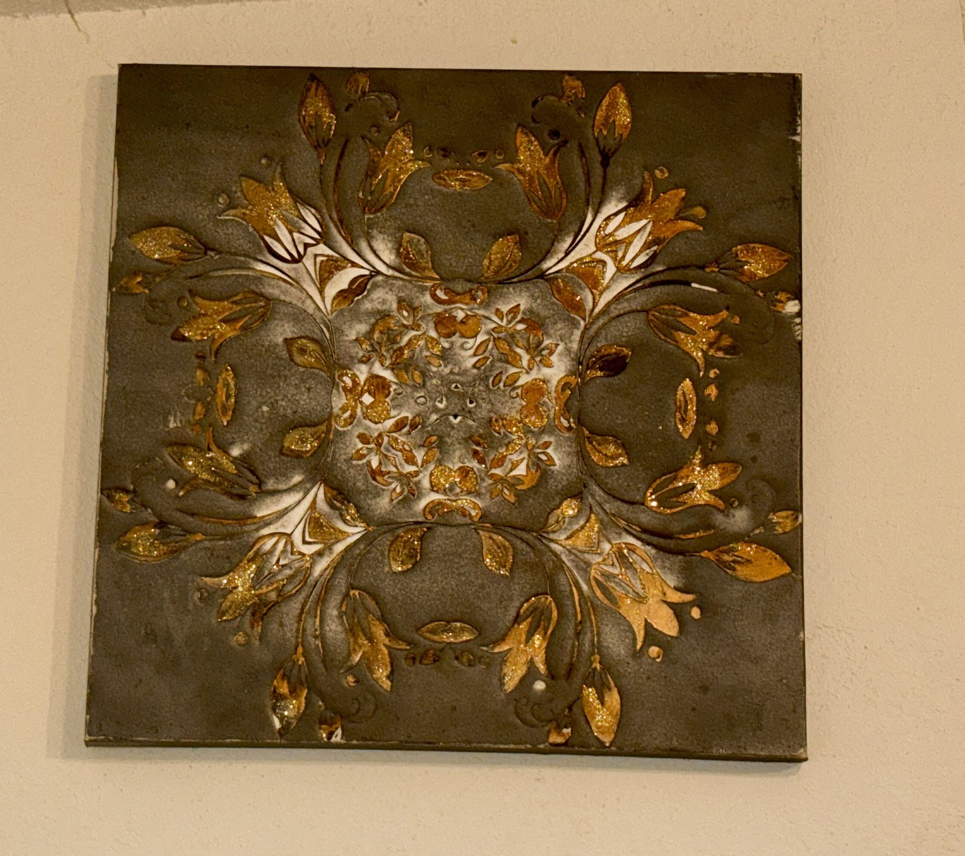 Gold And Grey Floral Painting