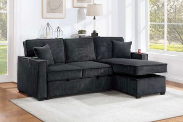 Corduroy sectional sleeper with storage