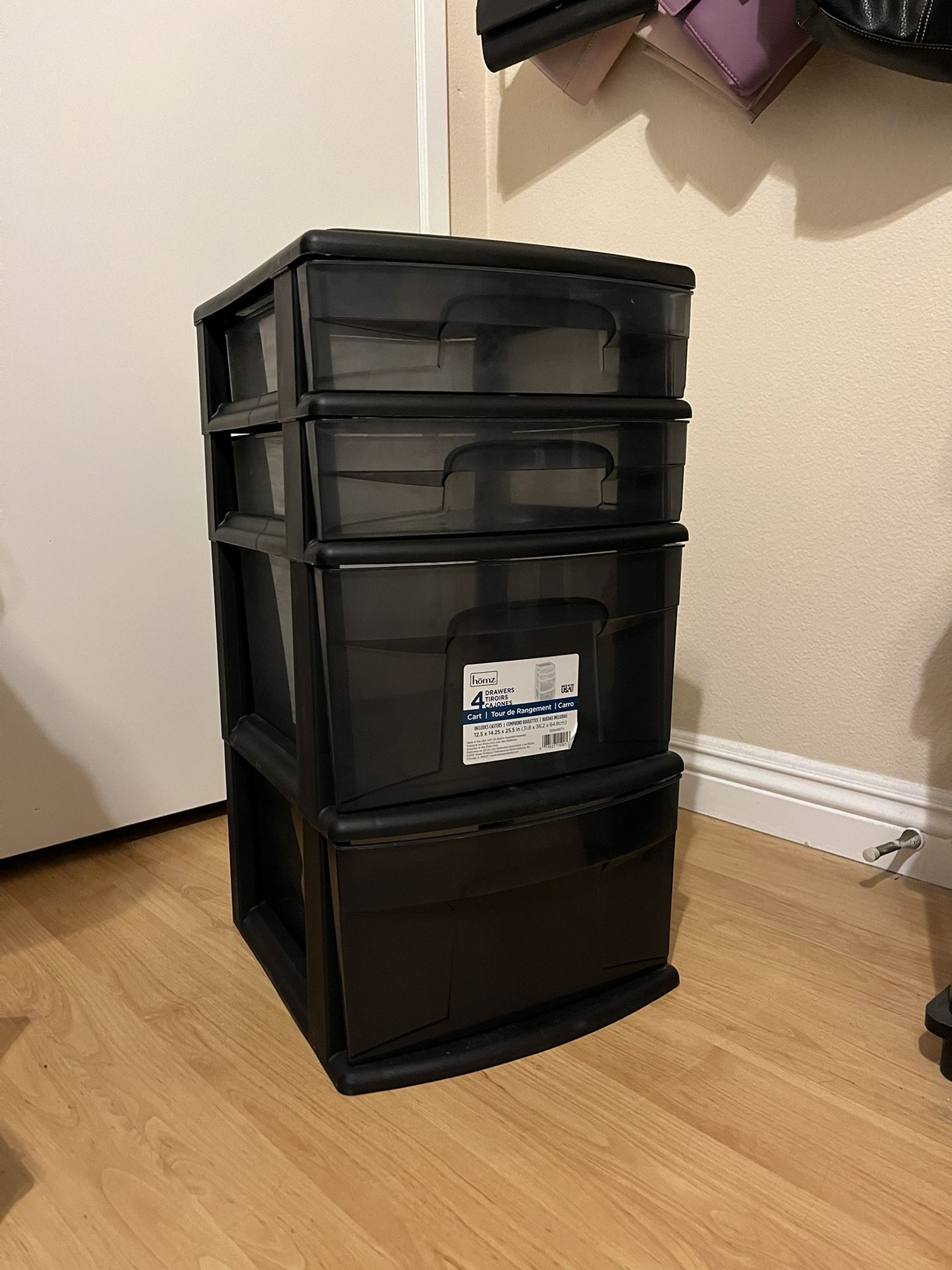 Black 4 Drawer Plastic Storage Bin Containe