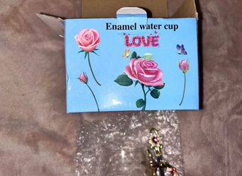 New! Floral Enamel Water Cup/Coffee or Tea Mug With Cute Reminder Message!