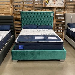 Beautiful Green Velvet Bed