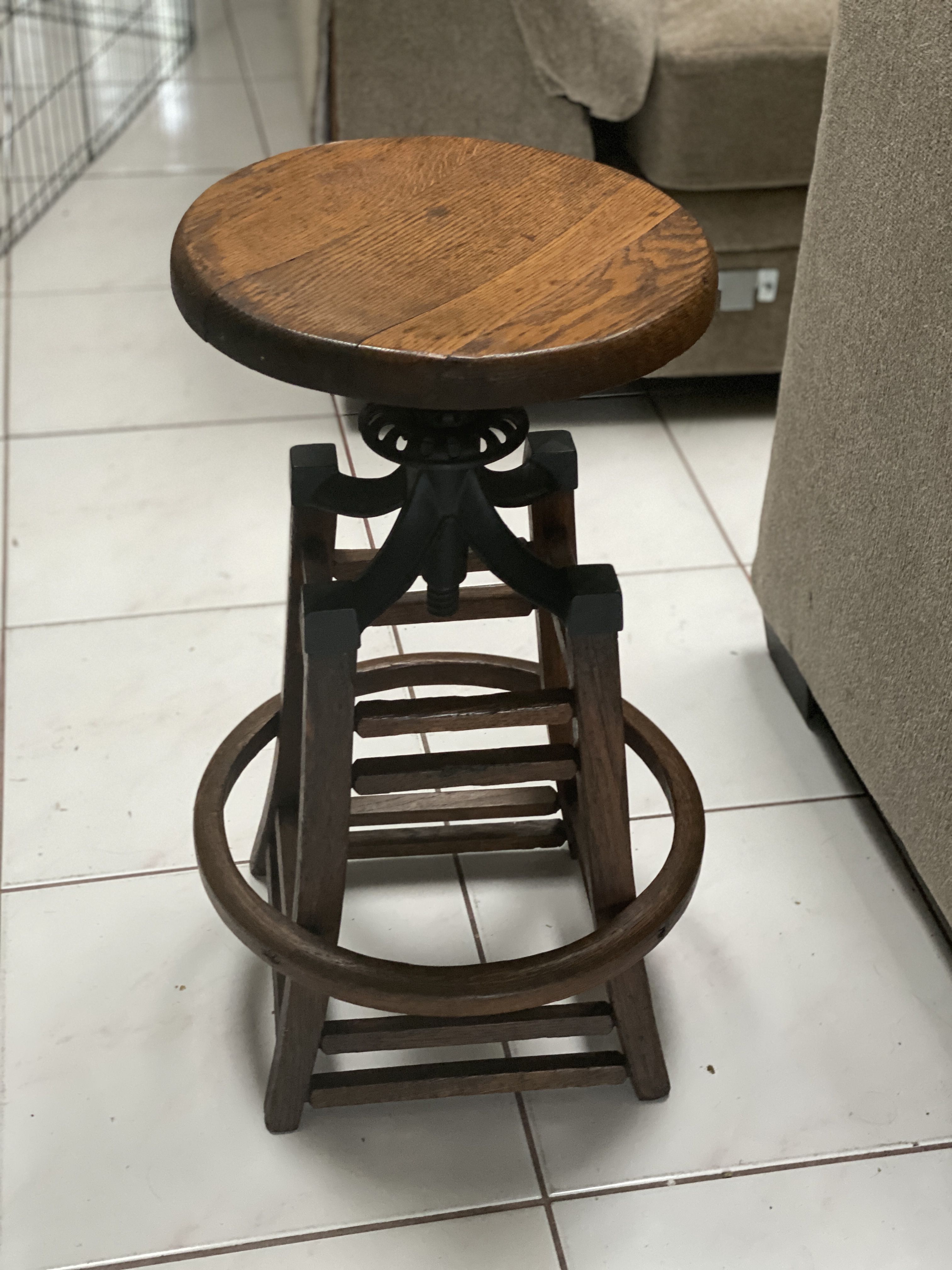 Unique & Rare Heavy Wooden Bar Stool Chair Seat