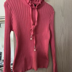 Pink Ribbed Long Sleeve Sweater