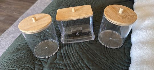 3-Piece Clear Acrylic Bathroom Organizer Set with Bamboo Lids