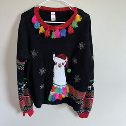 Holiday Time Ugly Christmas Sweater Men’s Women’s Large 12/14 Multicolored Llama Holiday Party Festive Tight Knit 