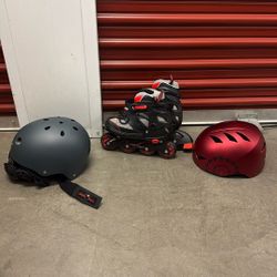Kids Rollerblades Two Helmets
