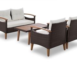 4-Piece Patio Seating Set, Brown & Beige